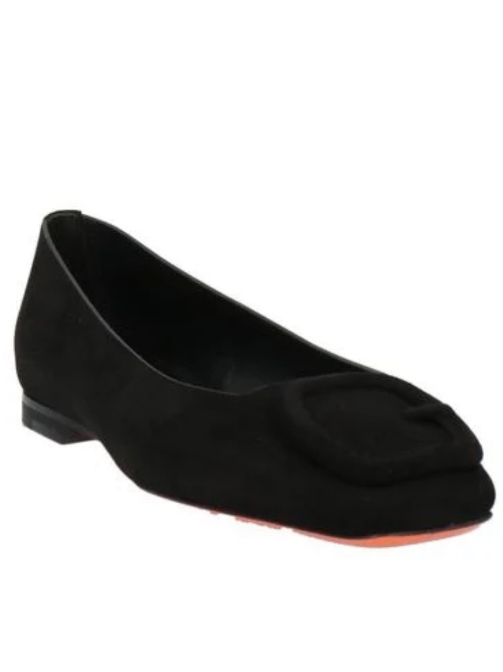 Santoni Black Suede Maya Buckle Ballerina Flats
